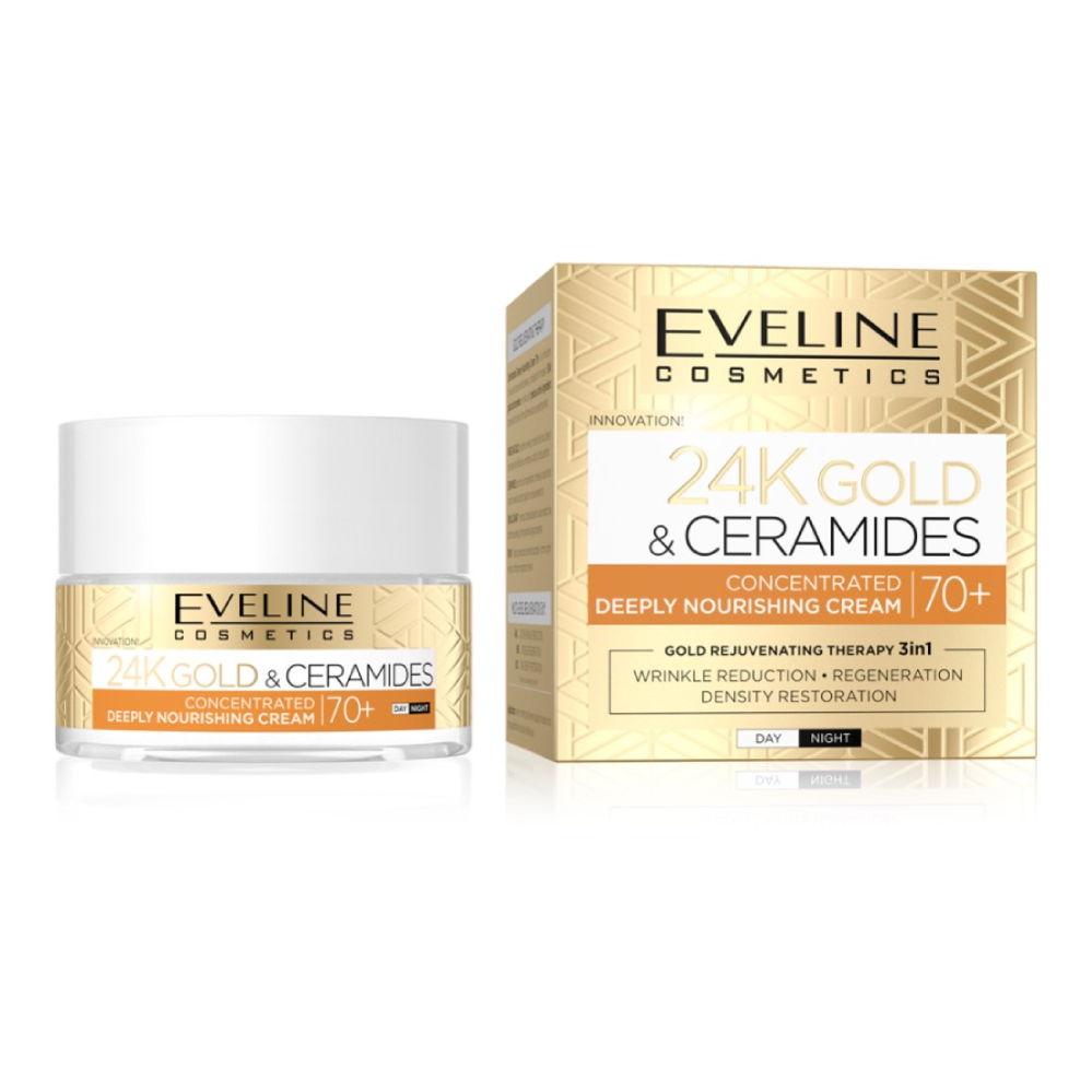 Crema pentru fata anti-rid 70+ hranitoare cu aur 24K si ceramide, 50ml, Eveline Cosmetics