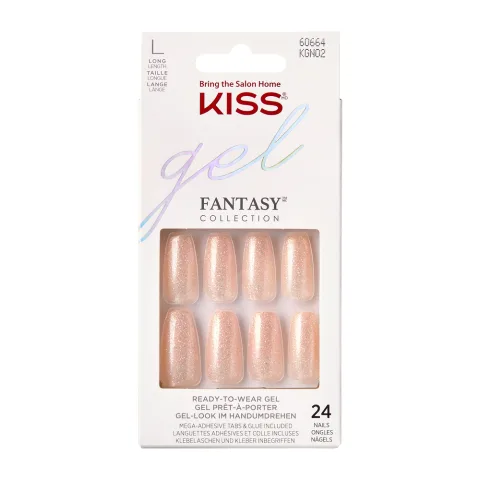 Unghii false Fantasy Glitter Rock Candy Long Coffin, 24 bucati, Kiss