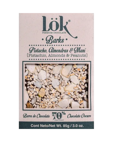 Dark Chocolate 70% cacao cu arahide, migdale si fistic, 85g, LOK