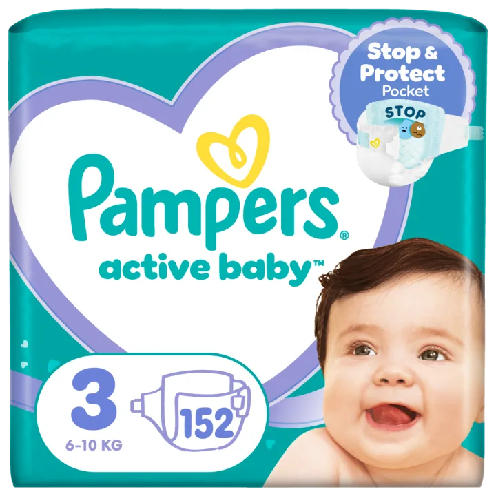 Scutece Active Baby Mega Box, Marimea 3, 6-10 kg, 152 bucati, Pampers