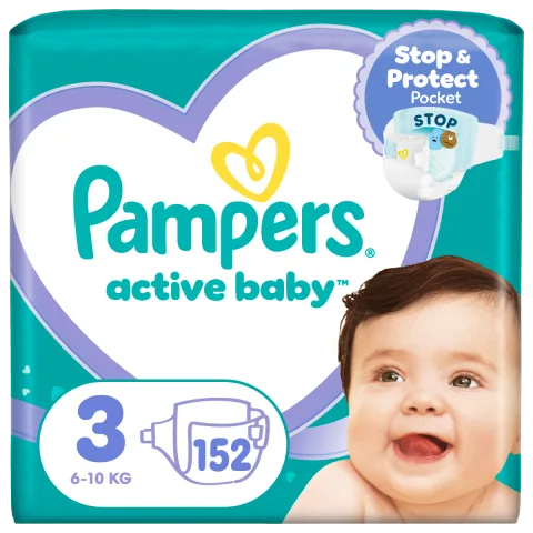 Scutece Active Baby Mega Box, Marimea 3, 6-10 kg, 152 bucati, Pampers