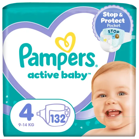Scutece pentru copii Active Baby Mega Box Marimea 4 9 -14kg, 132 bucati, Pampers