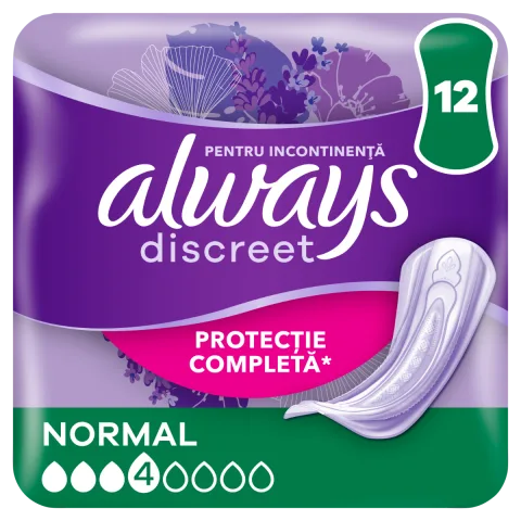 Absorbante pentru incontinenta urinara Discreet Normal, 12 bucati, Always