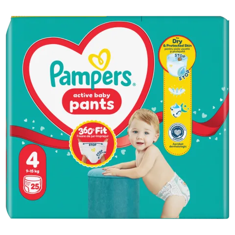 Scutece Active Baby Pants pentru 9-15 kg Marimea 4, 25 bucati, Pampers