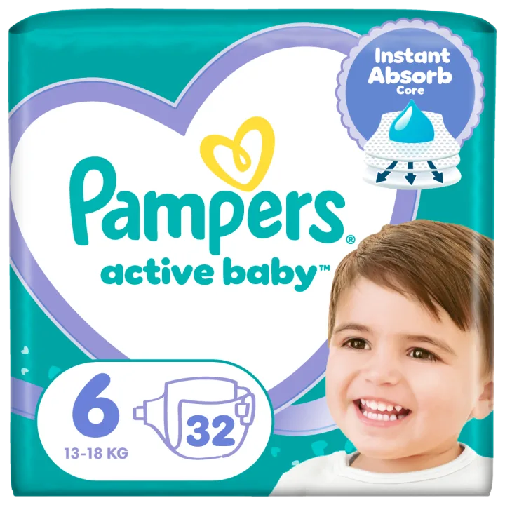 Scutece Active Baby Marimea 6 pentru 13-18kg, 32 bucati, Pampers