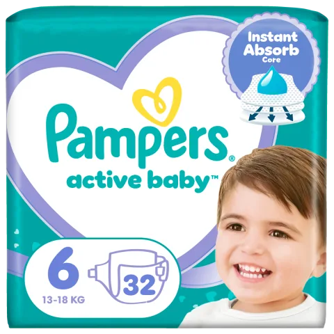 Scutece Active Baby Marimea 6 pentru 13-18kg, 32 bucati, Pampers