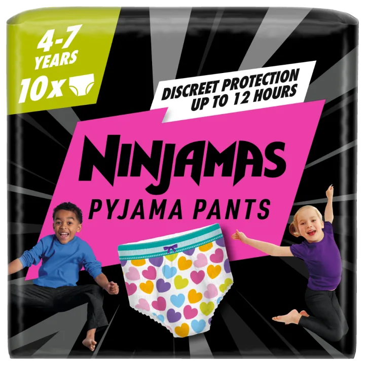 Scutece-chilotel de noapte pentru fetite 4-7 ani 17-30kg, 10 bucati, Ninjamas