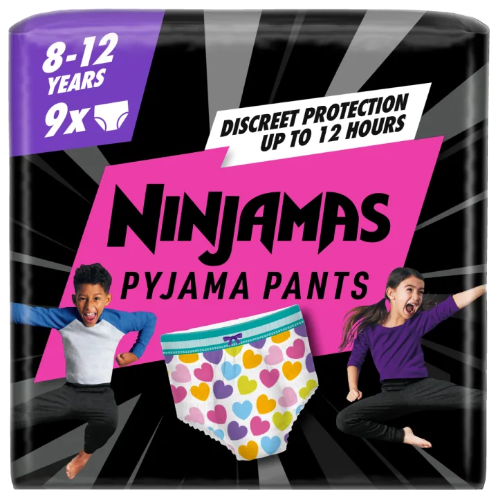 Scutece-chilotel de noapte pentru fetite 8-12 ani 27-43kg, 9 bucati, Ninjamas