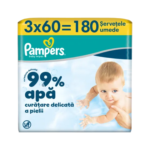 Servetele umede 99% apa cu lotiune usoara, 180 bucati, Pampers