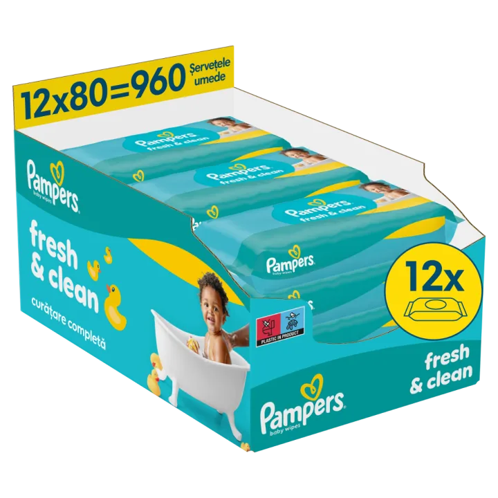 Servetele umede Fresh Clean, 960 bucati, Pampers