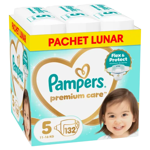 Scutece Premium Care Marimea 5 pentru 11-16 kg, 132 bucati, Pampers