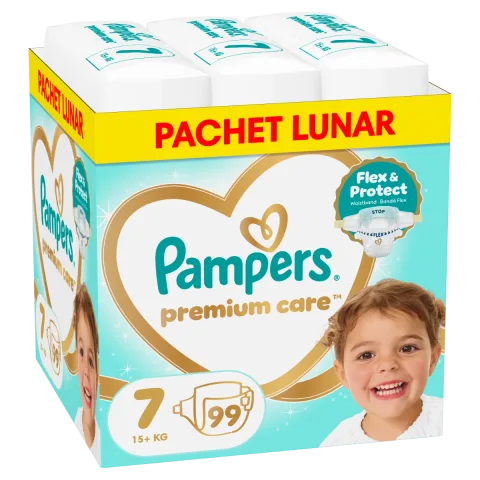 Scutece Premium Care Marimea 7 pentru 15+ kg, 99 bucati, Pampers