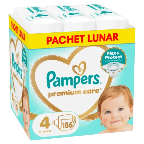 Scutece Premium Care Marimea 4 pentru 9-14 kg, 156 bucati, Pampers