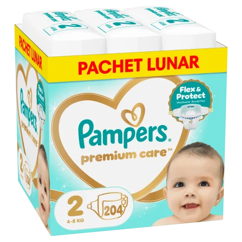 Scutece Premium Care Marimea 2 pentru 4-8 kg, 204 bucati, Pampers