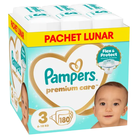Scutece Premium Care Marimea 3 pentru 6-10 kg, 180 bucati, Pampers