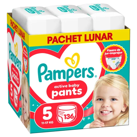 Scutece-chilotel Pants XXL Box Marimea 5 pentru 11-17 kg, 136 bucati, Pampers