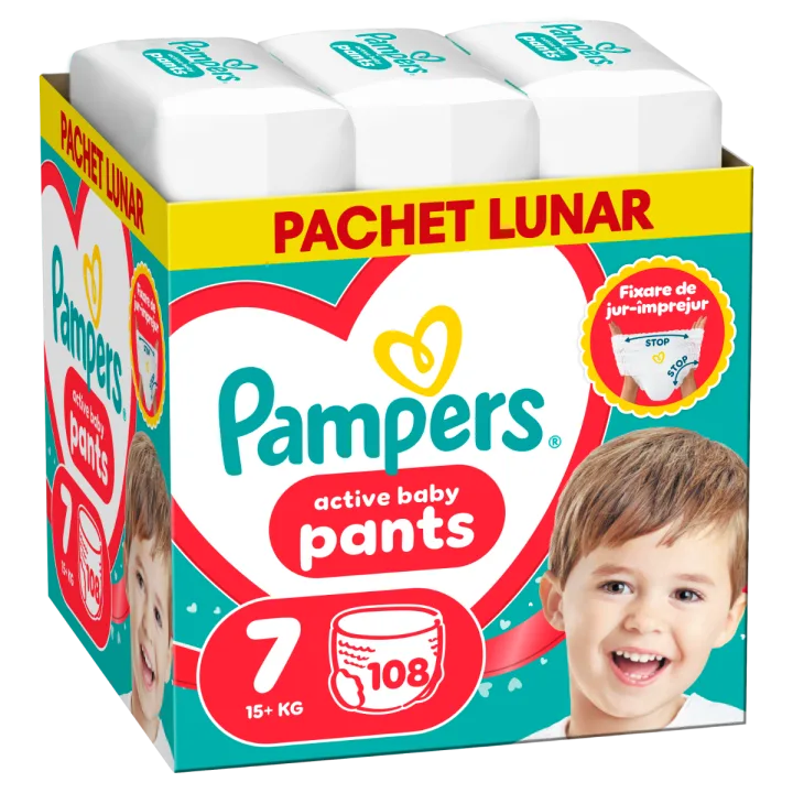 Scutece-chilotel Pants XXL Box Marimea 7 pentru 15+ kg, 108 bucati, Pampers