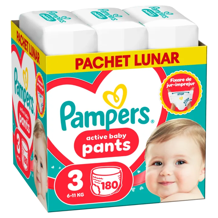 Scutece-chilotel Pants XXL Box Marimea 3 pentru 6-11 kg, 180 bucati, Pampers