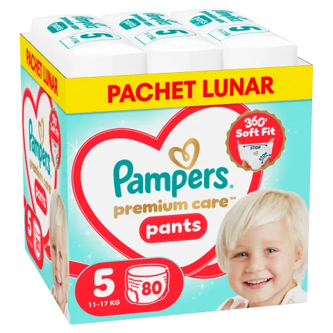 Scutece-chilotel Premium Care Pants XXL Box Marimea 5 pentru 11-17 kg, 80 bucati, Pampers