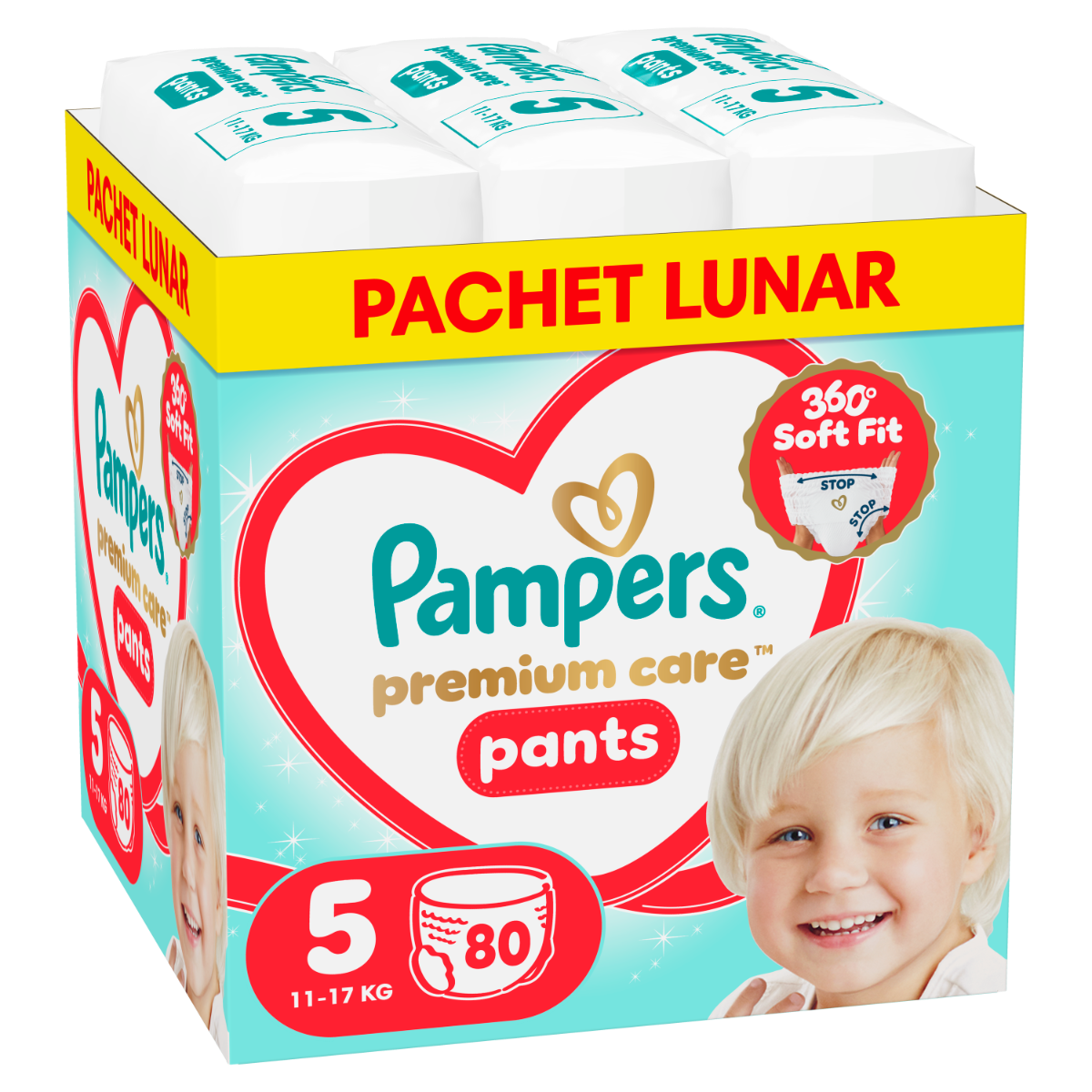 Scutece-chilotel Premium Care Pants XXL Box Marimea 5 pentru 11-17 kg, 80 bucati, Pampers