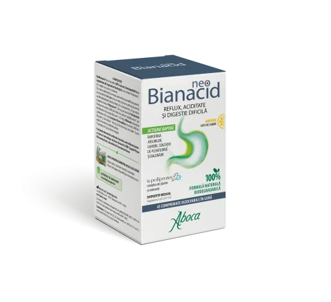 NeoBianacid pentru aciditate si reflux cu gust de lamaie, 45 comprimate, Aboca