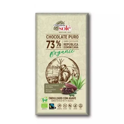 Ciocolata neagra cu 73% cacao si sirop de agave Bio, 100g, Chocolates Sole