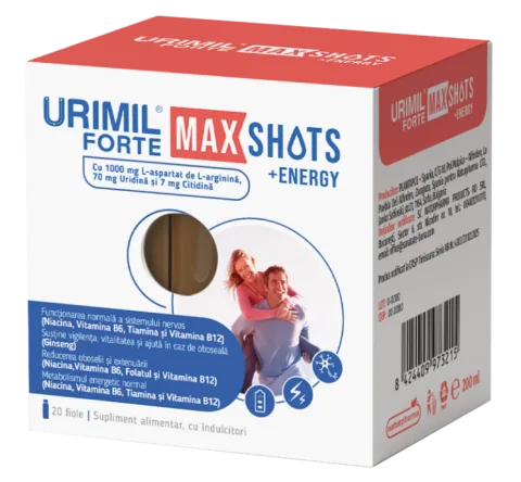 Urimil Forte Max Shots + Energy, 20 fiole, Naturpharma