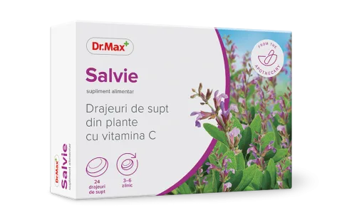 Dr. Max Drajeuri din plante cu salvie si vitamina C, 24 drajeuri