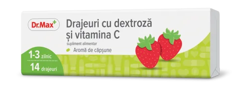 Dr. Max Drajeuri cu dextroza si vitamina C cu aroma de capsune, 14 drajeuri