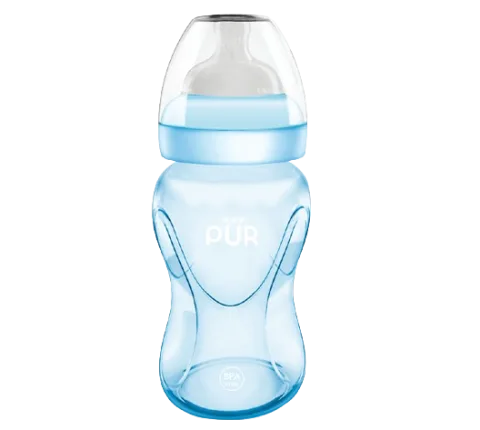 Biberon cu gura larga albastru +6luni, 250ml, PUR