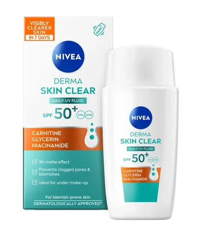 Fluid de zi hidratant Derma Skin Clear cu SPF 50+, 40ml, Nivea
