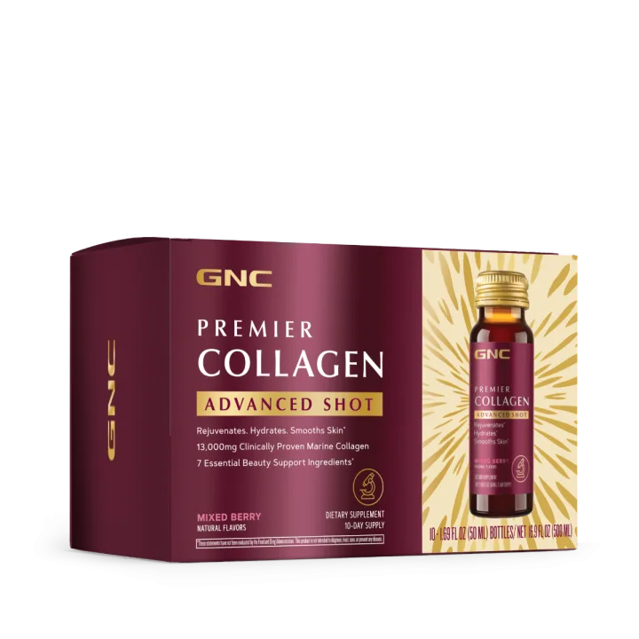 Formula premium de peptide de colagen hidrolizat marin lichid cu aroma de fructe de padure Premier Collagen, 10 shoturi x 50ml, GNC