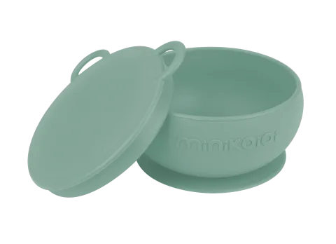 Bol cu ventuza si capac 100% Pemium Silicone River Green, 1 bucata, Minikoioi
