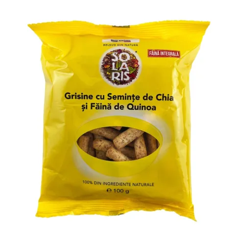 Grisine din faina integrala, faina de quinoa si seminte de chia, 100g, Solaris