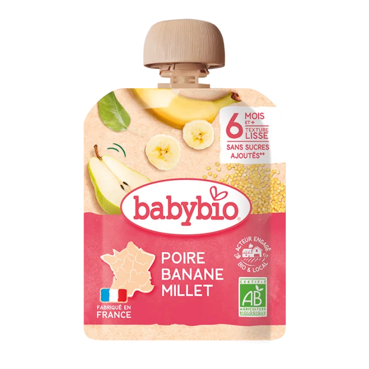 Piure de pere cu banane si mei, 90g, BabyBio