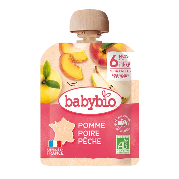 Piure bio din mere, pere si piersici, 90g, BabyBio