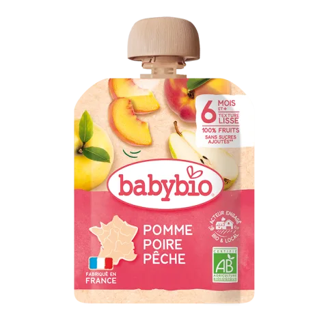 Piure bio din mere, pere si piersici, 90g, BabyBio