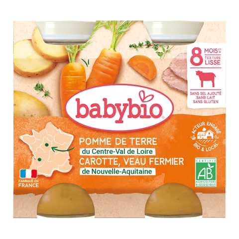 Piure de legume si vitel Bio, 2 x 200g, BabyBio