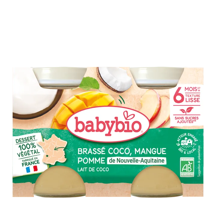 Crema din lapte de cocos cu mango si ananas Bio, 2 x 130g, BabyBio
