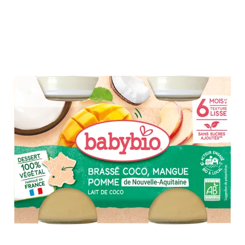 Crema din lapte de cocos cu mango si ananas Bio, 2 x 130g, BabyBio