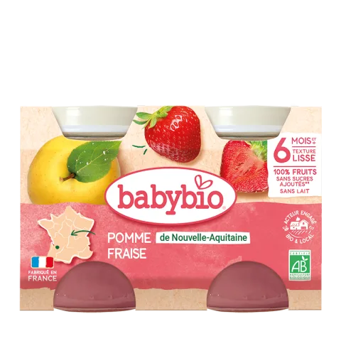 Piure de mere, capsuni si afine Bio, 2 x 130g, BabyBio