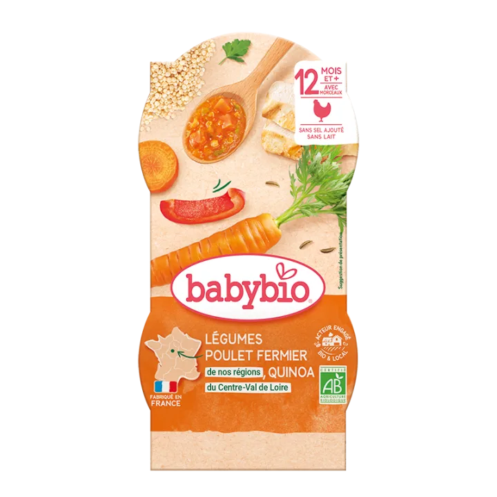 Meniu din legume cu legume, quinoa si carne de pui +12luni, 2 x 200g, BabyBio