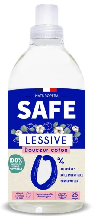 Detergent bio pentru rufe cu parfum de bumbac fara alergeni, 1000ml, Safe