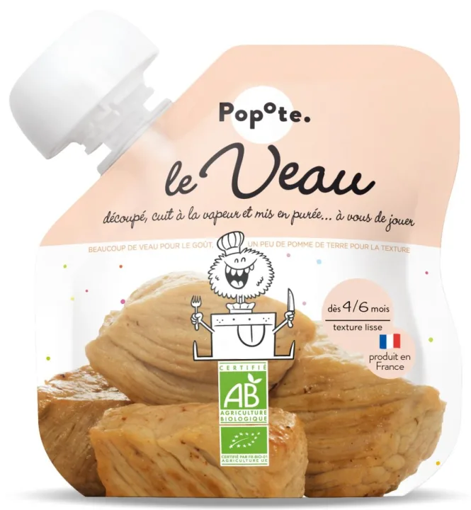 Piure cu carne de vitel 4 luni+ Bio, 60g, Popote