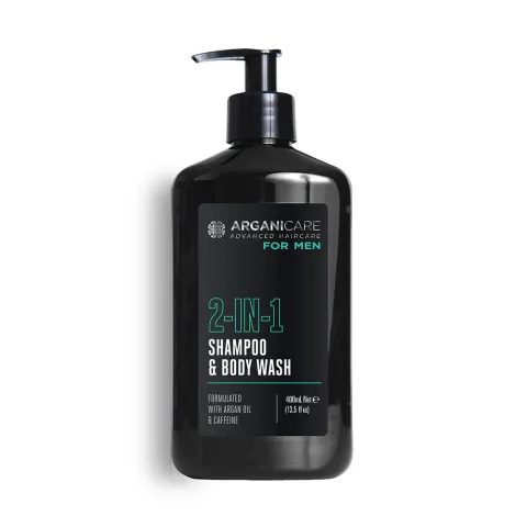 Sampon si gel de dus pentru barbati 2in1cu ulei de argan si cafeina, 400ml, Arganicare