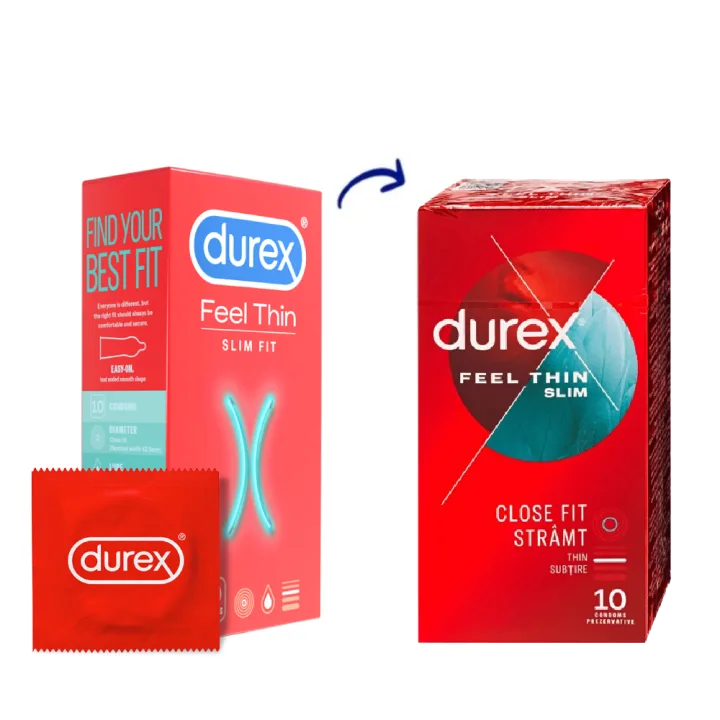 Prezervative Feel Thin Slim Fit, 10 bucati, Durex