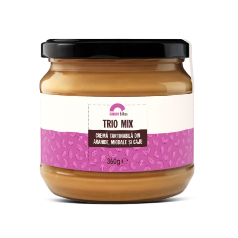 Crema de arahide migdale si caju Trio Mix, 360g, Sunday Bites