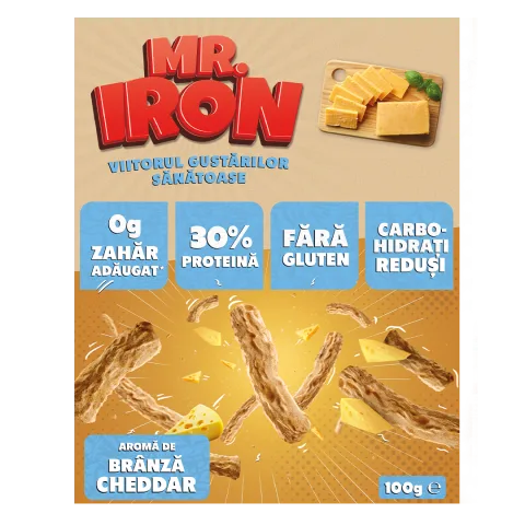 Snack cu 30% proteina fara zahar low-carb gluten free Branza Ceddar Tojos, 100g, Mr. Iron
