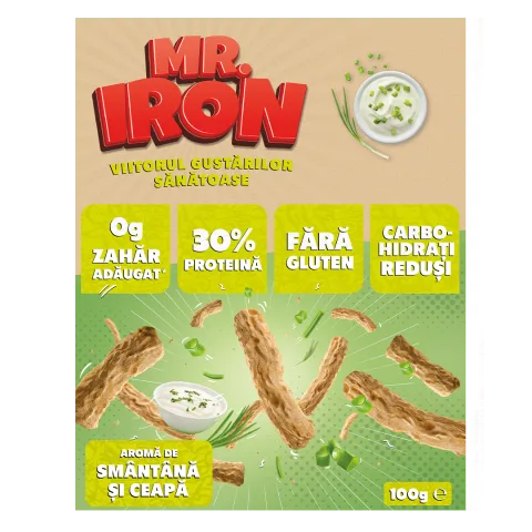 Snack cu 30% proteina fara zahar low-carb gluten free Smantana si Ceapa Tojos, 100g, Mr. Iron