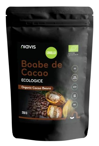 Boabe de cacao intregi ecologice, 250g, Niavis